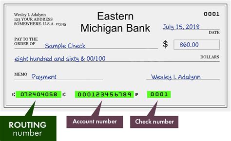 eastern michigan bank routing number
